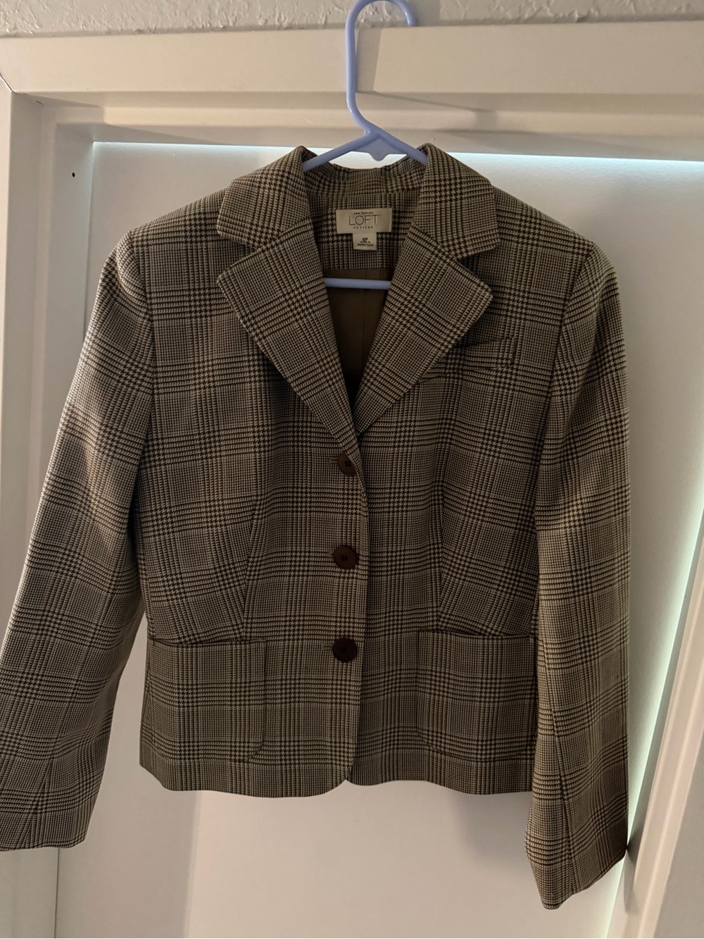 Ann Taylor LOFT Plaid Blazer Jacket - Taupe/Black